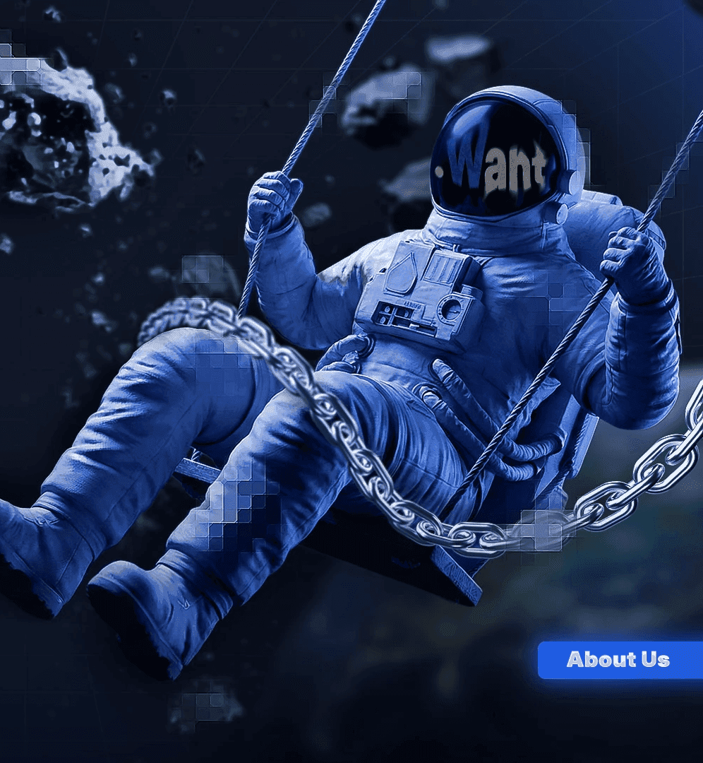 Astronaut in DotWant blue seated on a swing above Earth